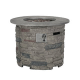 Transitional Outdoor 32 Inch Round MGO Propane Fire Pit Table, Stone Gray