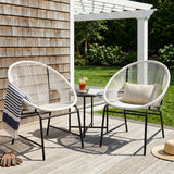 NUSA OUTDOOR PATIO WICKER CHAIR, WHITE PE RATTAN & IRON FRAME, SET OF 2