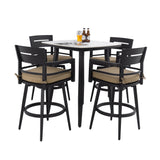 5PC Outdoor Patio Bar Set Sintered Stone Table Swivel Chairs