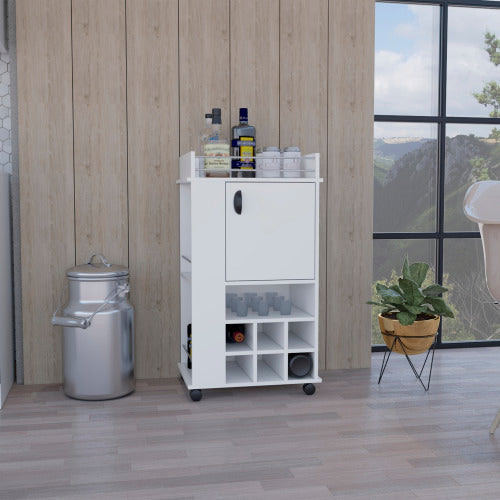 Bar Cart - Cabinet With 6 Wine Racks - Casters - 21.65"W Top