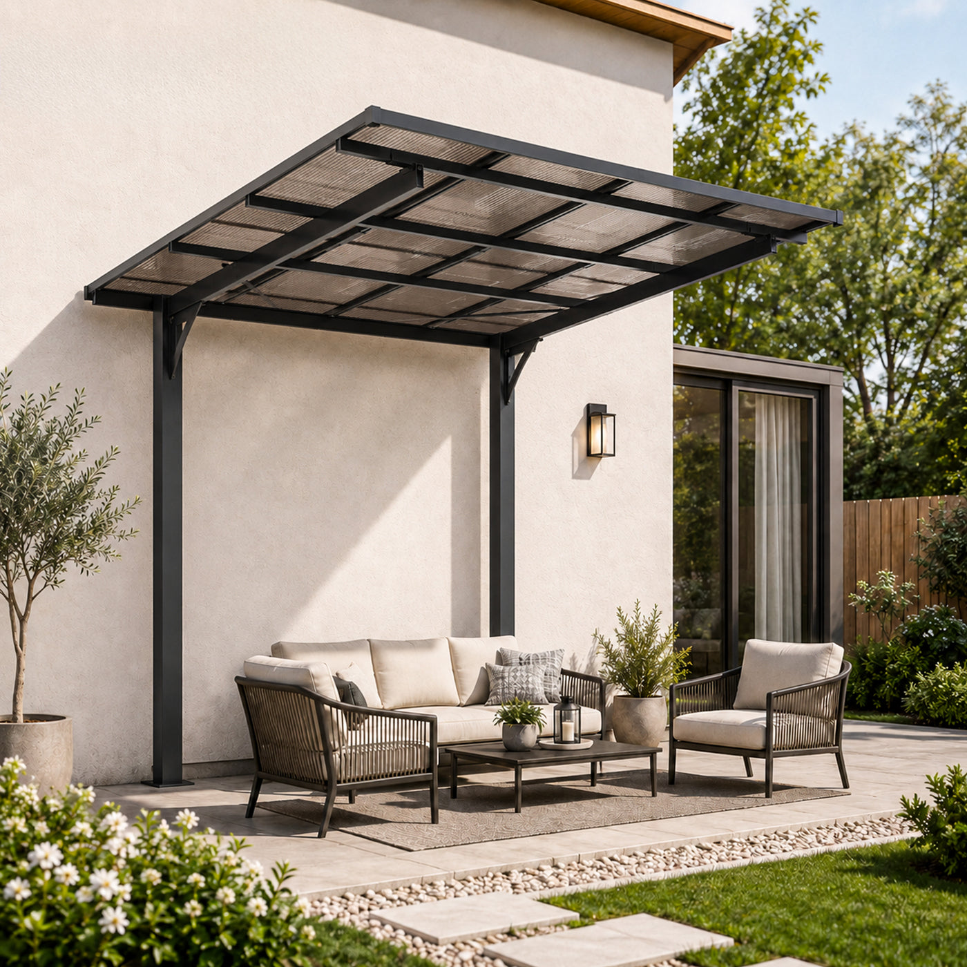 8x8 ft Galvanized Steel Carport with PC Roof Shelter