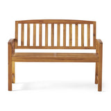 Outdoor Bench Acacia Wood Teak Finish Farmhouse Backrest 48.82x23.62 In 250 LB