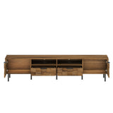 TV Stand Mid-Century Natural Particle Board 2-Drawer Open Storage Fits 85 In TV