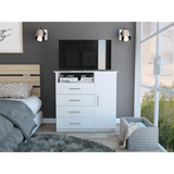White 4 Drawer Dresser with Cabinet and Shelf