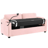 Pink Corduroy Sleeper Sofa Loveseat Full Size Mattress USB