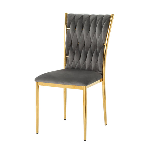 Dark Gray Velvet Dining Chair Set of 2 Gold Legs
