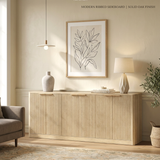 Natural Wood Farmhouse Sideboard Cabinet with Slatted Doors