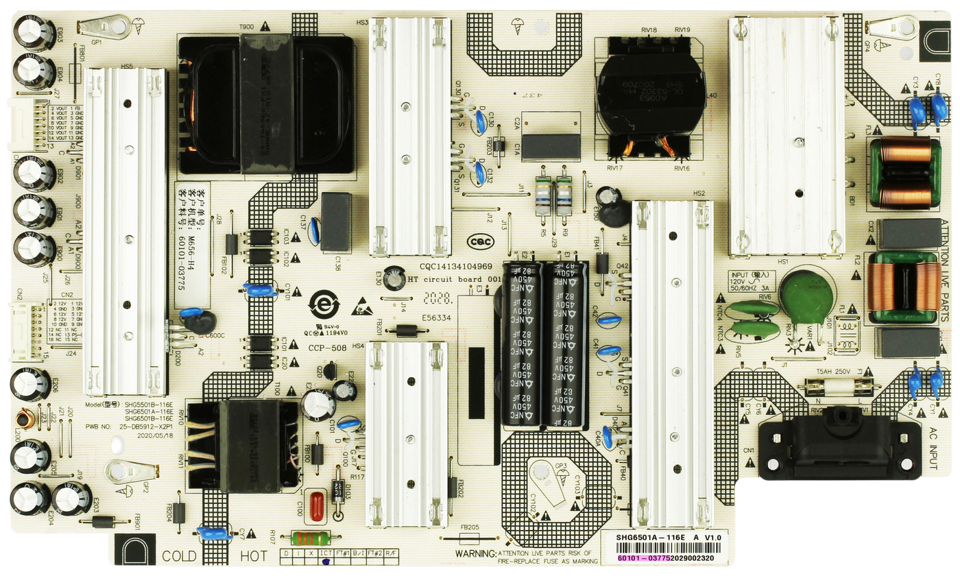 60101-03775 Vizio Power Supply, SHG5501B-116E, 25-DB5912-X2P1, CQC14134104969,