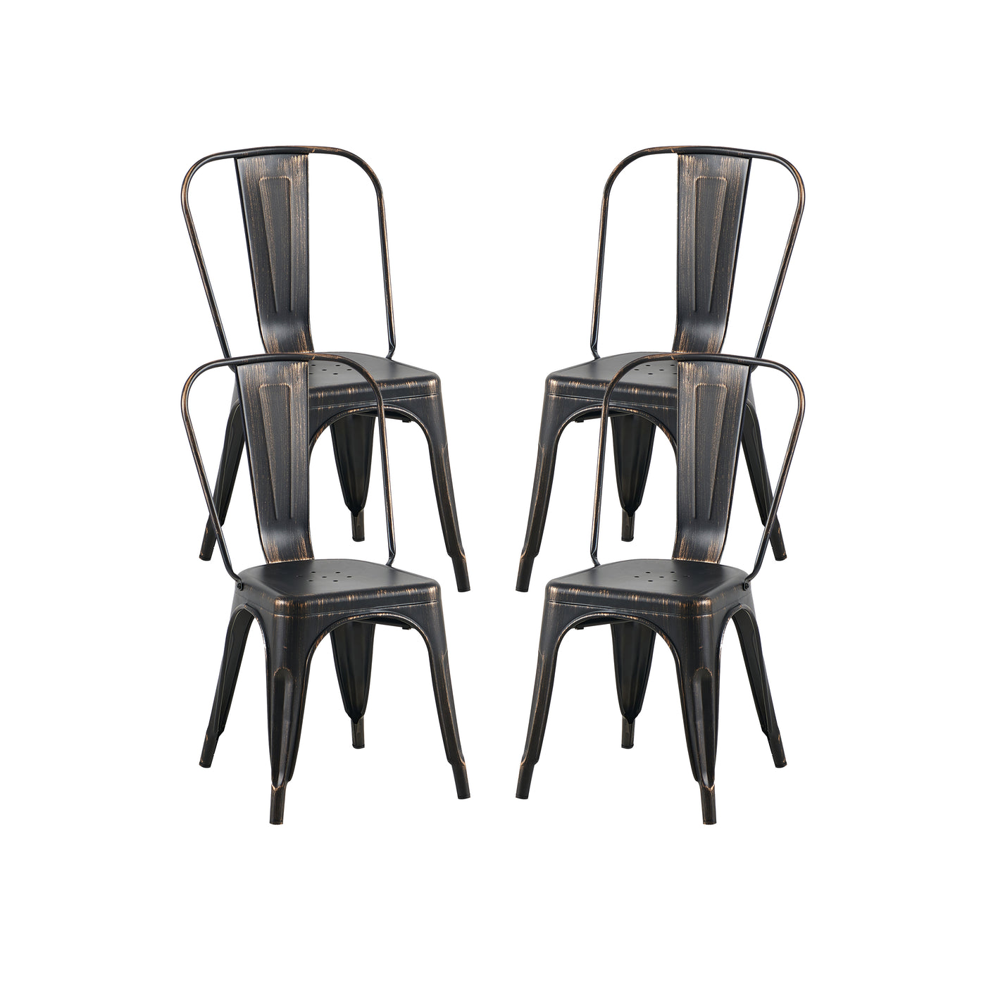 Set of 4 Matte Black Industrial Metal Dining Chairs 18" Seat