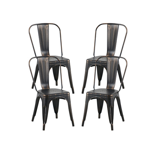 Set of 4 Matte Black Industrial Metal Dining Chairs 18" Seat