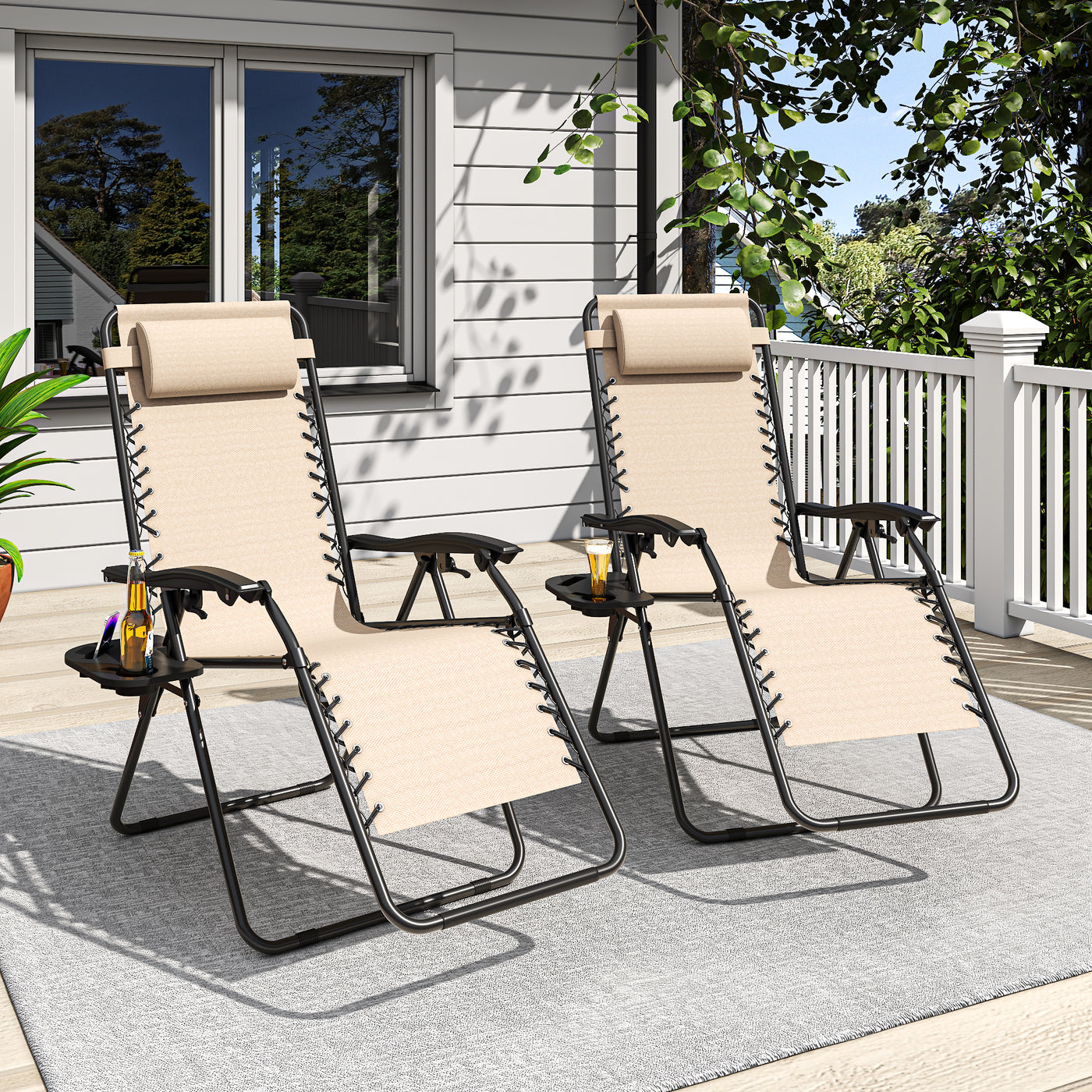 Outdoor Zero Gravity Chair Metal Khaki 90-170 Degree Adjustable 300 LB