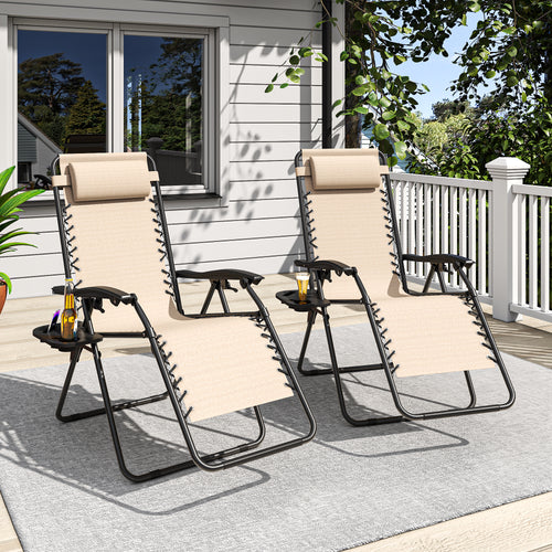 Outdoor Zero Gravity Chair Metal Khaki 90-170 Degree Adjustable 300 LB