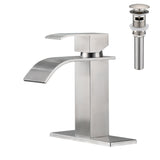 Waterfall Spout Single Handle Bathroom Sink Faucet with Pop-Up Drain