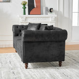 Chesterfield Faux Leather Sofa Black 66 Inch Roll Armrest