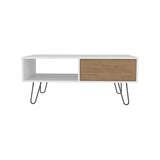 Coffee Table - Rectangular - Metal Legs - White and Natural Oak