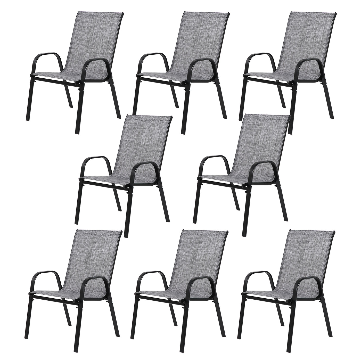 Set of 8 Patio Chairs with Textilene Fabric, Armrest High Back