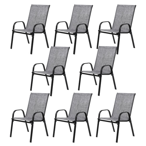 Set of 8 Patio Chairs with Textilene Fabric, Armrest High Back