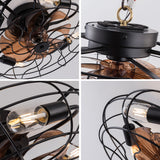 19-inch black wrought-iron cage-style ceiling fan light, featuring remote