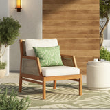 Acacia Wood Patio Furniture Club Chair, Outdoor Wicker Armchair, Deep Seating with Soft Cushions for Porch, Garden, Backyard, Balcony, Teak & Mix Brown & Cream