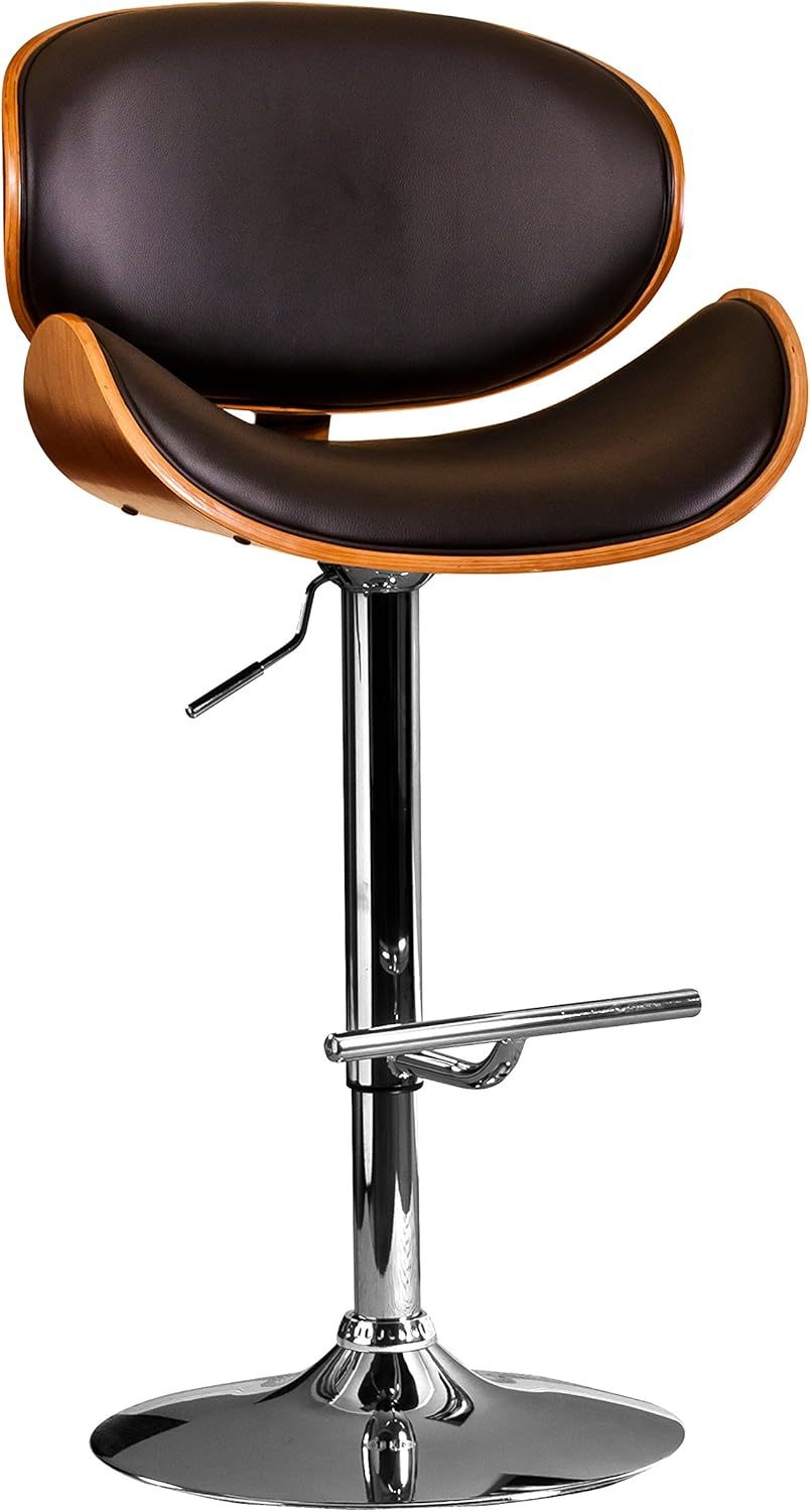 Modern Walnut Bentwood Swivel Bar Stool Adjustable Height