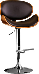 Modern Walnut Bentwood Swivel Bar Stool Adjustable Height