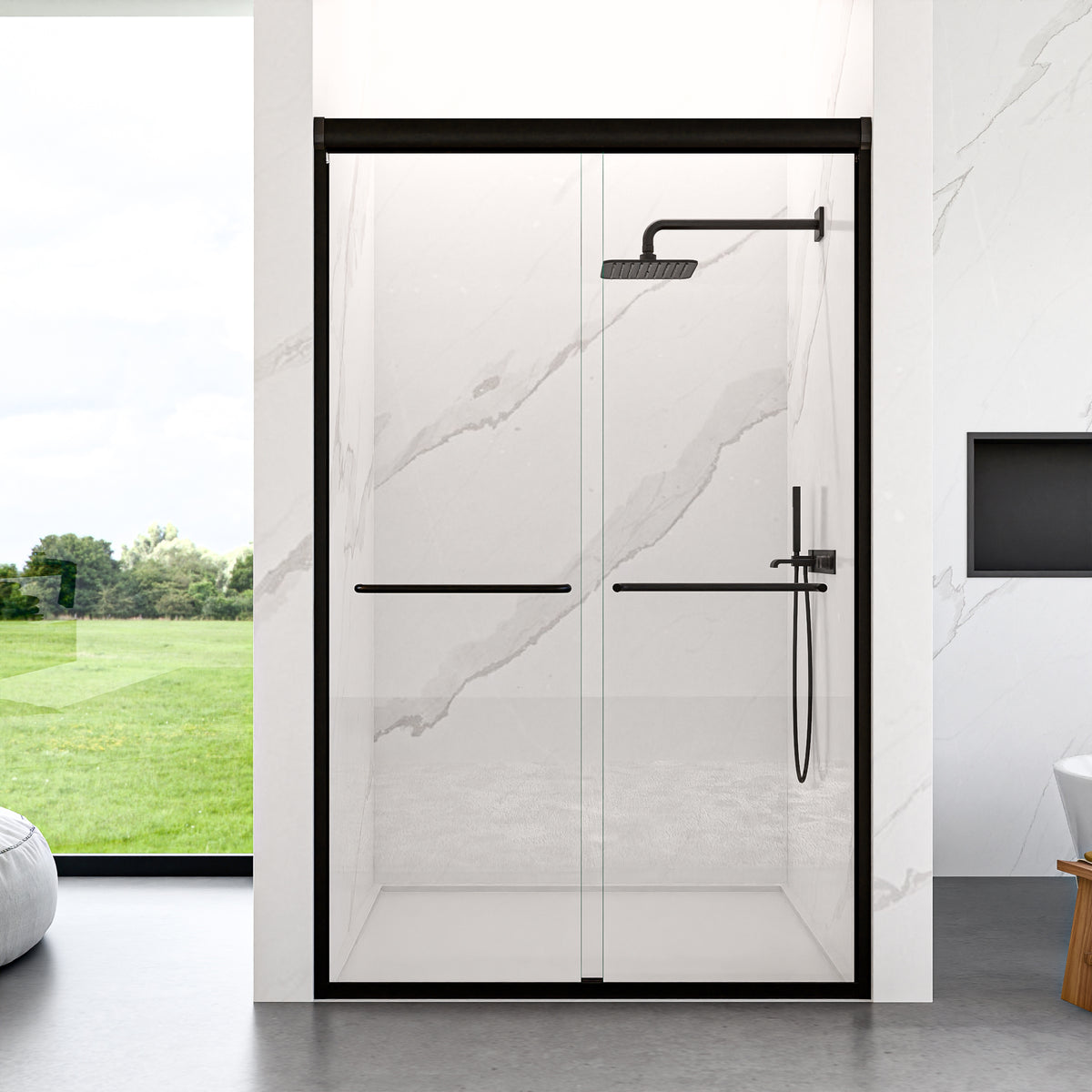 44"-48"W*72" H Semi-Frameless Double Sliding Shower Door, Bypass Shower Door