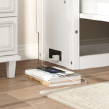 White Twin Size Murphy Bed with Charging Station and Drawer, Solid Pine Wood + MDF