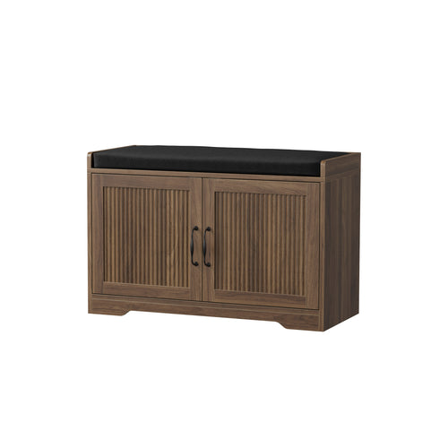 Walnut Entryway Shoe Bench with Double Doors 31.5