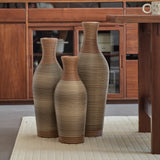 Hand-Woven PVC Rattan Vases, Set of 3 Brown Decorative Floor Vases