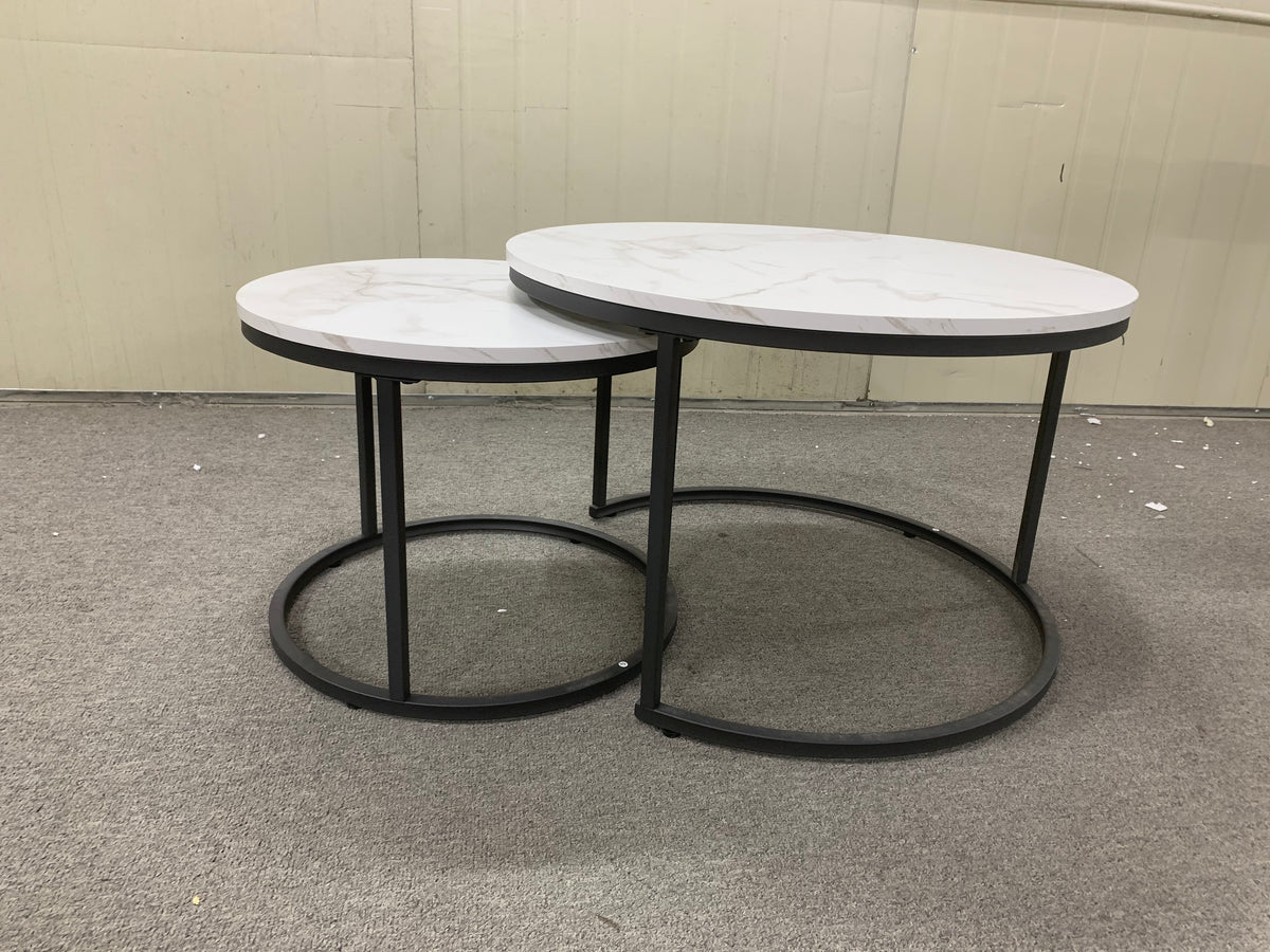 Round Wood Nesting Tables Set of 2 White