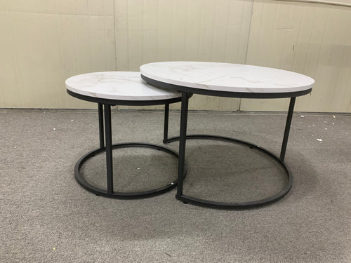 Round Wood Nesting Tables Set of 2 White