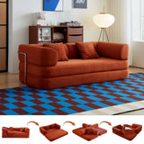 Sofa Bed Convertible 5-in-1 Corduroy Red Floor Steel Frame 74.8 In