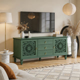 Farmhouse TV Stand with Hollow Carved Doors, Vintage Sideboard Buffet Storage Ca
