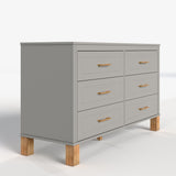 6-Drawer Double Dresser in Gray, Modern Storage Cabinet with Metal Handles & Sol