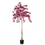 Artificial Bougainvillea Tree in Dark Pink with Green Leaves, Realistic Faux Pot