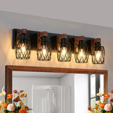 Industrial Vintage 5-Light Wall Sconce Black Cage 31
