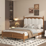 Queen Upholstered Platform Bed with Headboard Brown