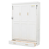 Beige Full Size Murphy Bed with 2 Drawers, Solid Pine Wood + MDF, 80.5''L x 61.5''W x 89''H