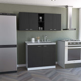2 Piece Kitchen Cabinet Set 150W Wall Cabinet Utility Sink Black White