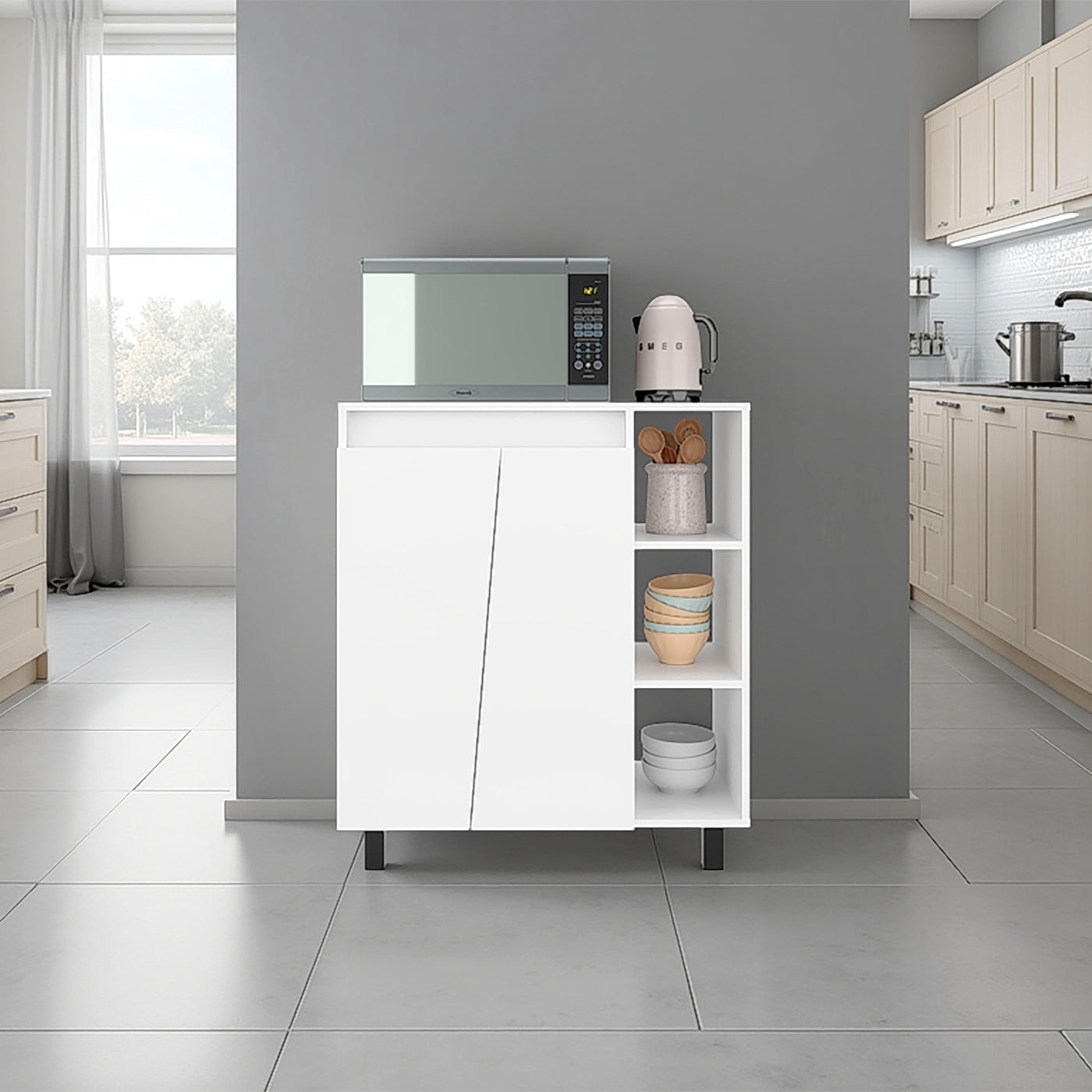 Cesna Microwave Sideboard Cabinet with Open Shelves, White