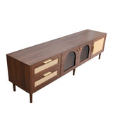 Dark Brown Rattan TV Stand with 3 Cabinets & 2 Drawers