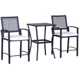 Outdoor Bar Set PE Rattan Black 3 Piece High Table 2 Bar Chairs Footrest