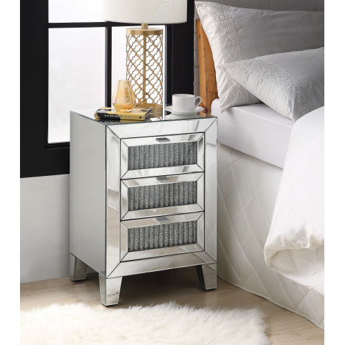 Mirrored Accent Table - Faux Diamond Inlay - Three Drawers