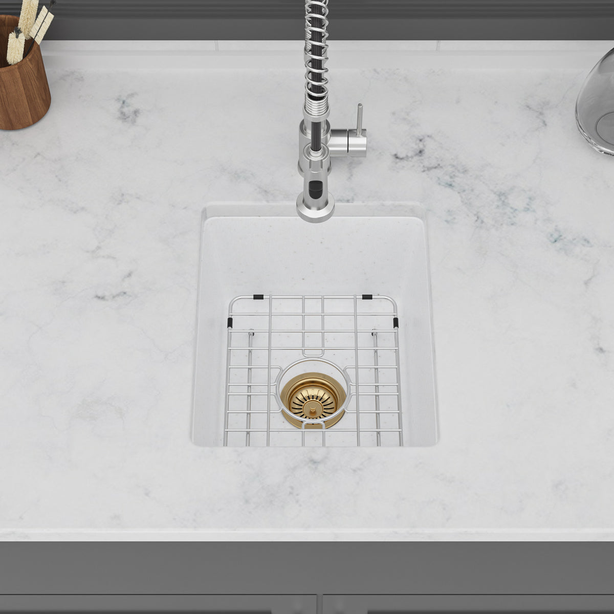Quartz Kitchen Sink - 14.82" x 17.55" x 8.38" White Granite Composite