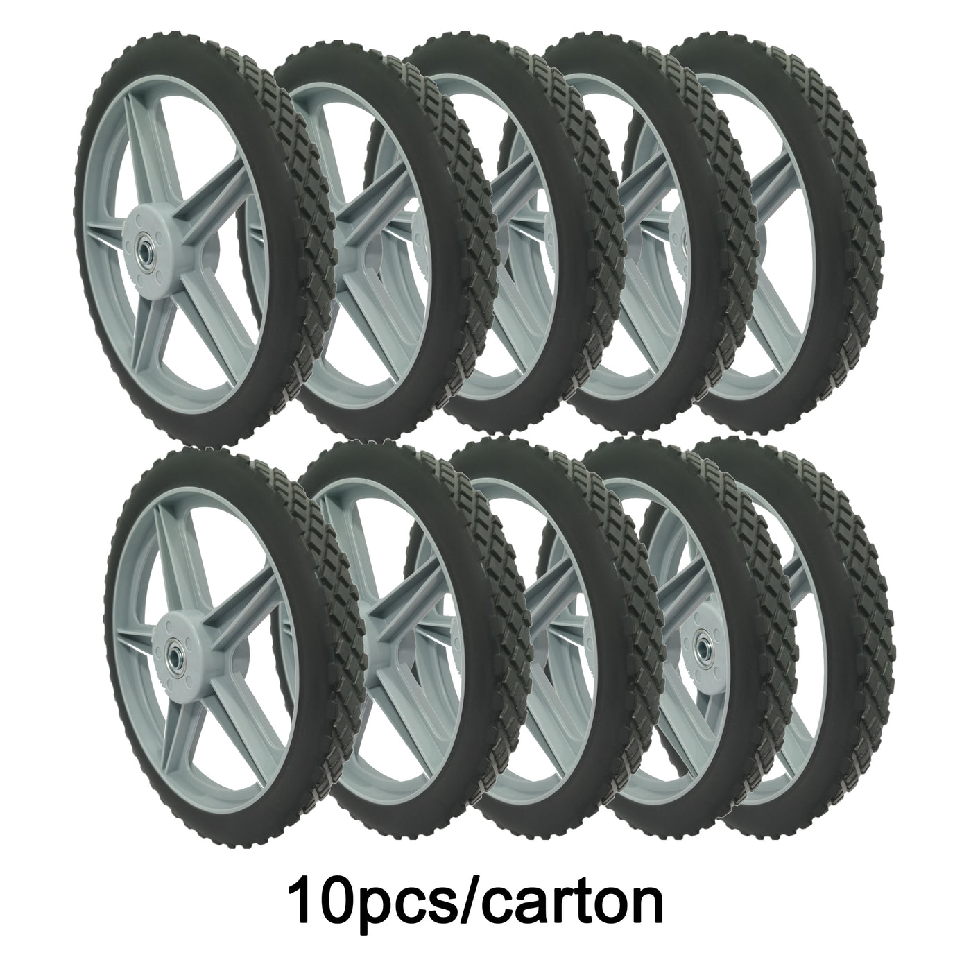 12" Spoked Plastic Wheel and Tire for Lawn Mowers Trolley Carts, 10 Pack