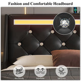 Full Upholstered Platform Bed with Headboard Black