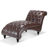 Chaise Lounge Armless PU Leather Dark Brown Tufted Foam Birch Legs 220 LB