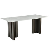 Modern Rectangular Dining Table Tempered Glass Marble 69