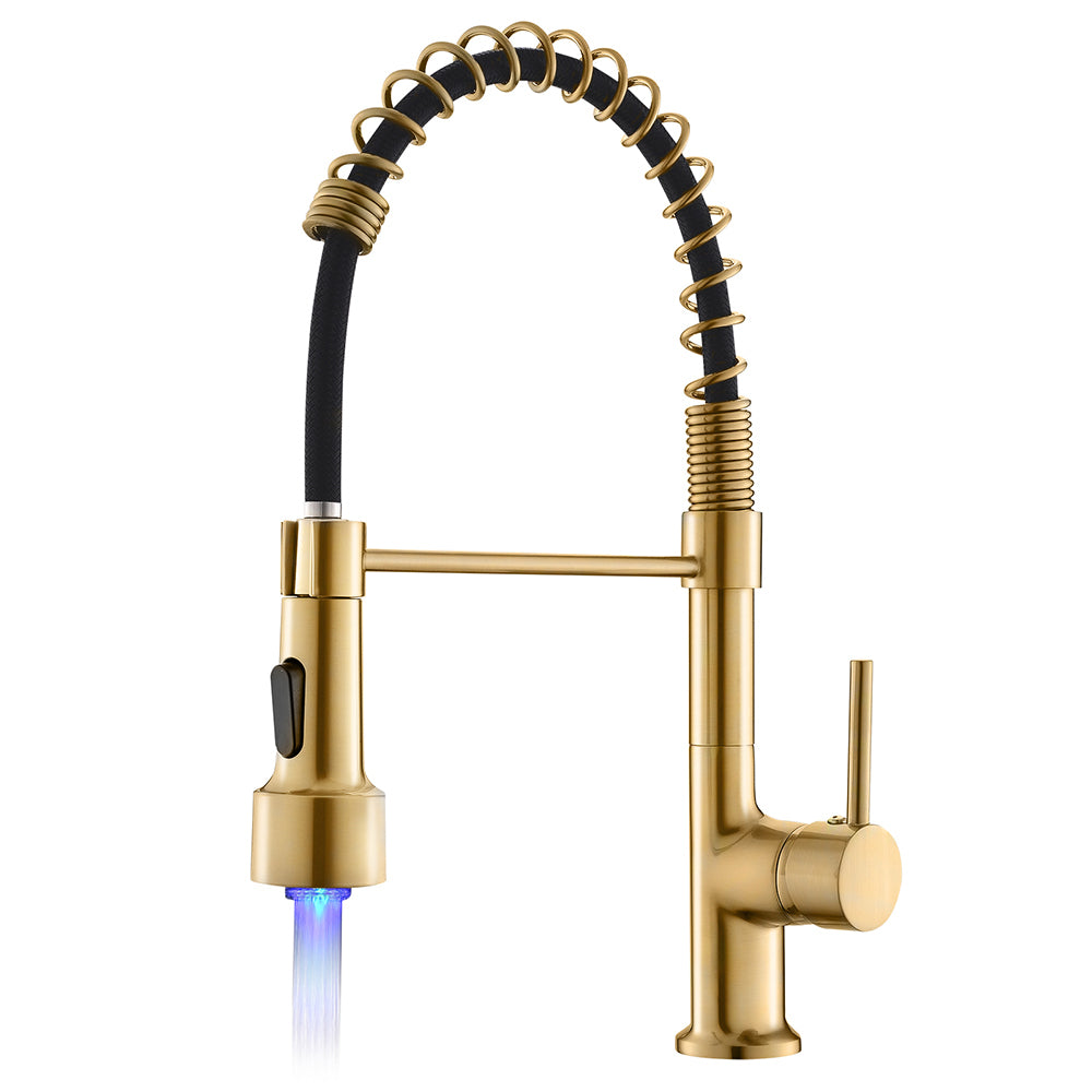 Commercial LED Pull Down Kitchen Faucet Single Handle Lever