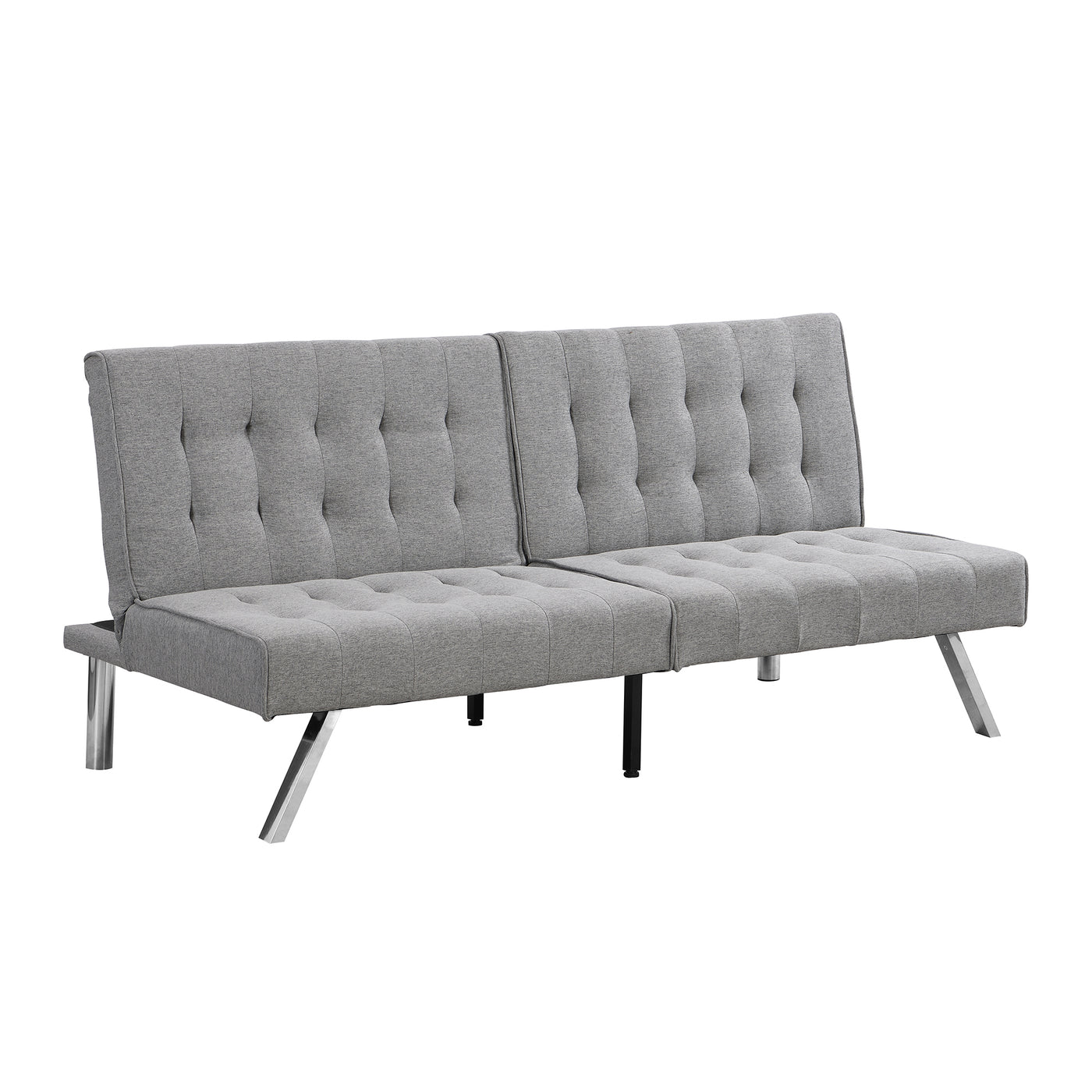 Modern Grey Sofa Bed Faux Linen 68 Inches Wood Frame